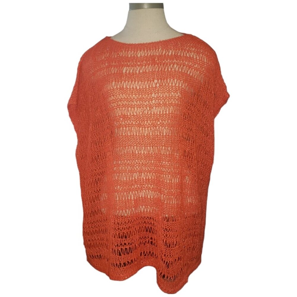 CT1610 LAFAYETTE 148 Bright Orange Crew Neck Knit Sleeveless Sweater M